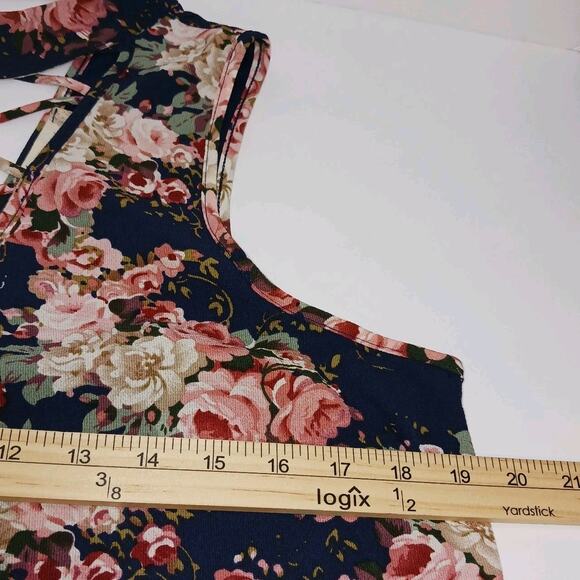 Altar'd State Blue Floral Halter Neck Lace Up Keyhole Fit & Flare Dress Large - Picture 7 of 8